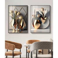 Decoration Home Wall Painting Vase White And Gold